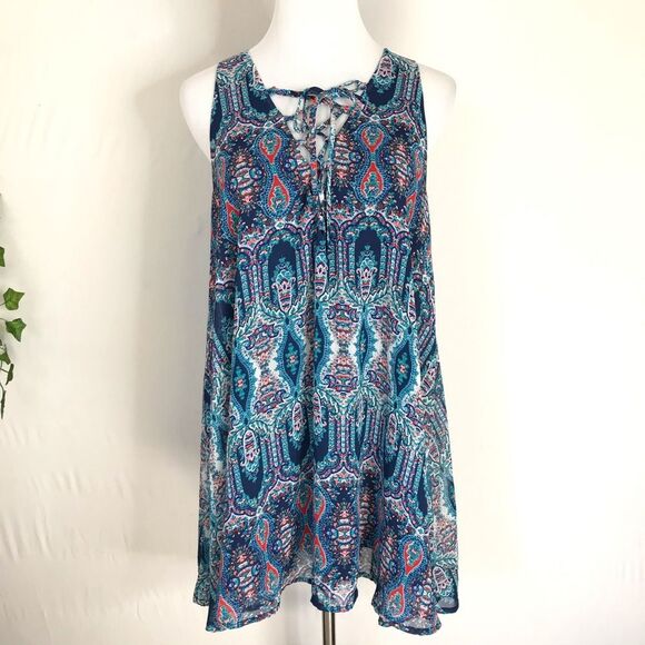 Show Me Your MuMu Blue Red Rancho Mirage Batik Tank Top Small Tunic Oversized - Picture 1 of 9